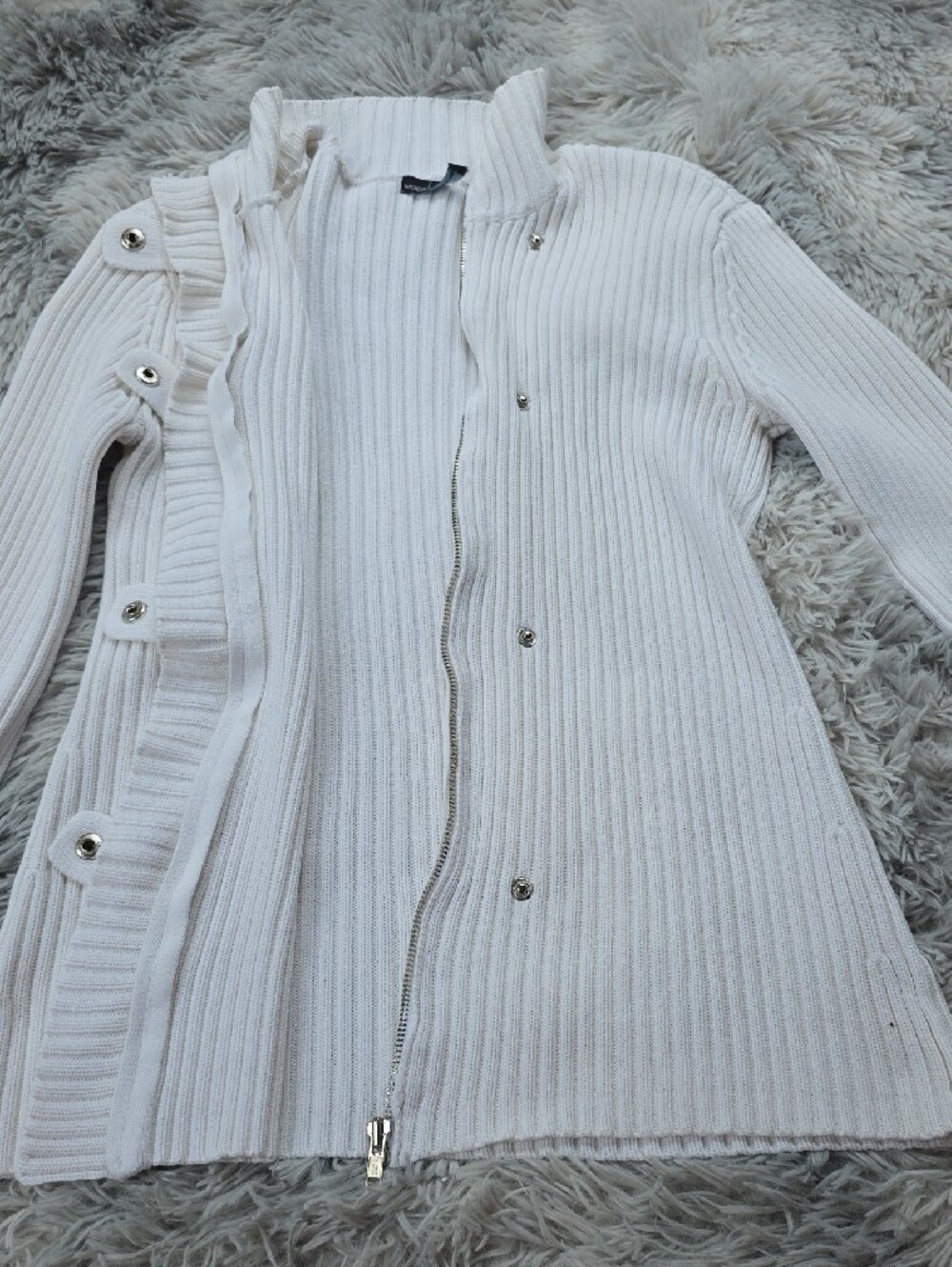 Moda International White Ribbed Button-Front Coat - Picture 2 of 8